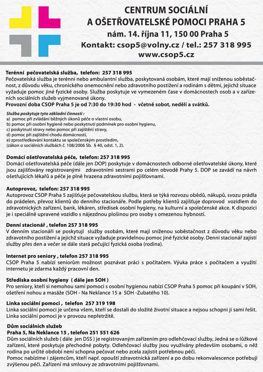 Nabídka služeb CSOP Praha 5